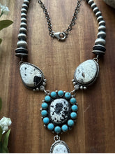 Load image into Gallery viewer, Navajo Sterling Silver White Buffalo Turquoise Cluster Chain Lariat Necklace CY