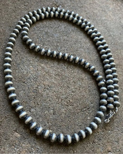 7mm 28 Inch 925 Sterling Silver Oxidized Pearls Bead Necklace Southwestern