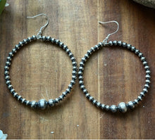 Load image into Gallery viewer, Southwestern Graduated Sterling Silver Pearls Bead Hoop Earrings. Gift. 3 Inch