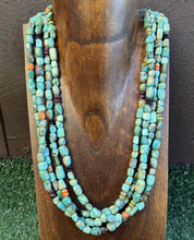 Load image into Gallery viewer, Sterling Silver Multi Strand Stone Blue Green Turquoise Bead Necklace 22 inch