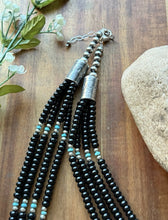 Load image into Gallery viewer, Sterling Silver Multi Strand Black Onyx Turquoise Pearls Bead Necklace. 22 Inch