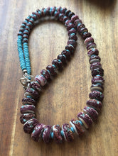 Load image into Gallery viewer, Sterling Silver Graduated Purple Spiny Oyster Turquoise Pearls Bead Necklace 26”