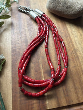 Load image into Gallery viewer, Sterling Silver Multi Strand Red Coral Pearls Bead Necklace 22 Inch