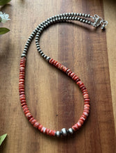 Load image into Gallery viewer, Sterling Silver Red Spiny Oyster W Multi Bead Pearls Necklace. 18 Inch. Gift