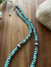 Load image into Gallery viewer, Sterling Silver Graduated Vibrant Rondelle Blue Turquoise Bead Necklace 18 inch