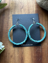 Load image into Gallery viewer, Sterling Silver Blue 4mm Turquoise Bead Loop Hoop Earrings.