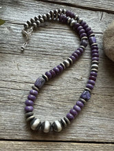 Load image into Gallery viewer, Southwestern Sterling Silver Purple Pearls Bead Necklace 18 Inch