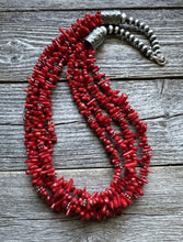 Load image into Gallery viewer, Sterling Silver Multi Strand Red Bamboo Coral Bead Necklace 24 Inch
