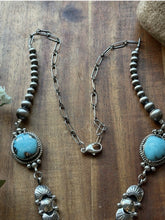Load image into Gallery viewer, Navajo Sterling Silver Blue Turquoise Heart Lariat Pearls Bead Chain Necklace RY