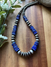 Load image into Gallery viewer, Sterling Silver Graduated Lapis Pearls Bead Necklace. 18 inch. Gift