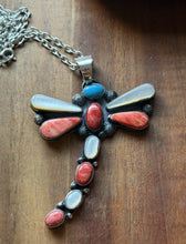 Load image into Gallery viewer, Navajo Sterling Silver Multi Stone Turquoise Spiny Oyster Dragonfly Pendant T