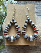 Load image into Gallery viewer, Sterling Silver Red Spiny Oyster Shell W Pearls Bead Loop Earrings. 2.4 Inch