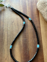 Load image into Gallery viewer, Sterling Silver Black Onyx Turquoise Bead Necklace. 18 Inch Gift
