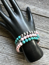 Load image into Gallery viewer, Sterling Silver Pink Conch Turquoise Pearls Wrap Spiral Bead Bracelet
