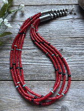 Load image into Gallery viewer, Sterling Silver Multi Strand Red Coral Bead Necklace 22 Inch