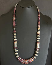 Load image into Gallery viewer, Long Graduated Sterling Silver Purple Spiny Oyster Pearls Bead Necklace 32 Inch