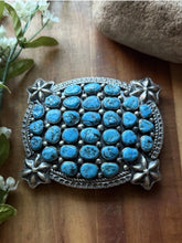 Load image into Gallery viewer, Native American Sterling Silver Blue Turquoise Cluster Belt Buckle Signed