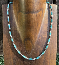 Load image into Gallery viewer, Southwestern Sterling Silver Turquoise 4mm Pearls Bead Necklace. 18 Inch. Gift