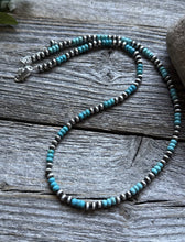 Load image into Gallery viewer, Southwestern Sterling Silver Turquoise 4mm Pearls Bead Necklace. 18 Inch. Gift