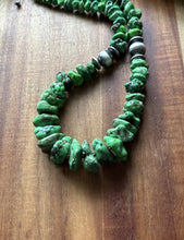 Load image into Gallery viewer, Sterling Silver Green Turquoise Nuggets W Pearls Bead Necklace. 18 Inch