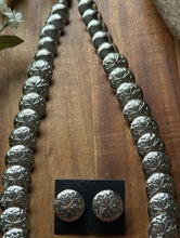 Load image into Gallery viewer, Navajo Sterling Silver Turquoise Stamped Pillow Beads Bead Necklace Earrings 22”