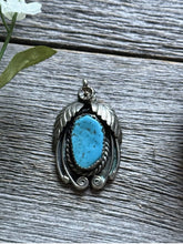 Load image into Gallery viewer, Vintage Pawn Native American Sterling Silver Blue Turquoise Pendant.