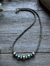 Load image into Gallery viewer, Sterling Silver Blue Turquoise W Pearls Bead Necklace. 18 inch