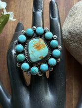 Load image into Gallery viewer, Native American Sterling Silver Blue Turquoise Cluster Adjustable Ring. K Yazzie