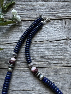 Sterling Silver Lapis Multi Stone Bead Necklace. 18 inch. Gift