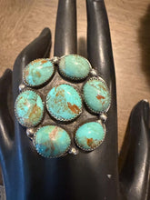 Load image into Gallery viewer, Navajo sterling silver turquoise cluster ring adjustable