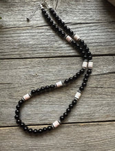 Load image into Gallery viewer, Sterling Silver Black Onyx Pink Conch Bead Necklace. 18 Inch Gift