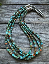 Load image into Gallery viewer, Sterling Silver Multi Strand Blue Green Turquoise Stone Bead Necklace 24 inch