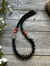 Load image into Gallery viewer, Sterling Silver Apple Coral Black Onyx Kokopelli Bead Necklace. 18 inch.