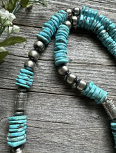 Load image into Gallery viewer, Long Graduated Sterling Silver Blue Turquoise Pearls Bead Necklace. 32 Inch