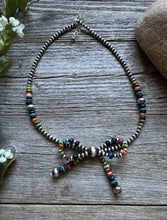 Load image into Gallery viewer, Bow Multi Stone Sterling Silver 4mm Pearls Bead Necklace. 16 Inch. Gift