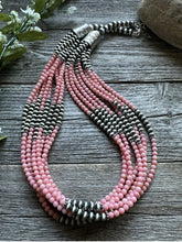 Load image into Gallery viewer, Sterling Silver Multi Strand Pink Coral W Pearls Bead Necklace 24 Inch