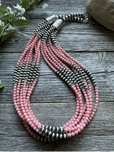 Sterling Silver Multi Strand Pink Coral W Pearls Bead Necklace 24 Inch