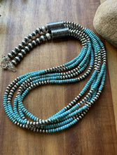 Load image into Gallery viewer, Sterling Silver Multi Strand Blue Turquoise 4mm Pearls Bead Necklace 24 inch