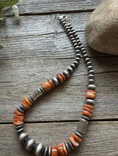 Load image into Gallery viewer, Sterling Silver Orange Spiny Oyster W Pearls Kokopelli Bead Necklace 18 Inch