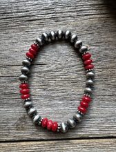 Load image into Gallery viewer, Red Coral 6mm 7 Inch Stretch Sterling Silver Pearls Bead Bracelet