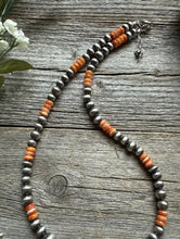 Load image into Gallery viewer, Orange Spiny Oyster Multi Graduated Sterling Silver Pearls Bead Necklace 18 inch