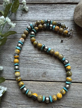 Load image into Gallery viewer, Sterling Silver Bumblebee Jasper Turquoise W Pearls Bead Necklace. 22 inch