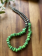 Load image into Gallery viewer, Sterling Silver Green Turquoise Pearls Bead Necklace. 18 inch. Gift