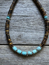 Load image into Gallery viewer, Southwestern 925 Sterling Silver Blue Turquoise Tigers Eye Bead Necklace 18 inch