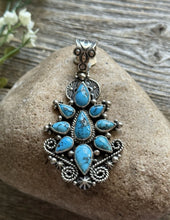 Load image into Gallery viewer, Navajo Native American Handmade Sterling Silver Turquoise Cluster Pendant Geneva