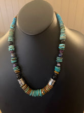 Load image into Gallery viewer, Sterling silver blue green turquoise graduated necklace 22 inch