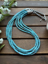 Load image into Gallery viewer, Sterling Silver Multi Strand Blue Turquoise Bead Necklace. 24 inch. Gift