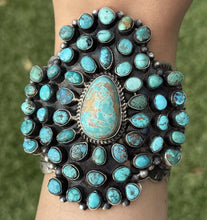 Load image into Gallery viewer, Native American Sterling Silver Turquoise Cluster Cuff Bracelet. RY