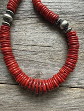 Load image into Gallery viewer, Southwestern Sterling Silver Graduated Bamboo Red Coral Bead Necklace 18 inch