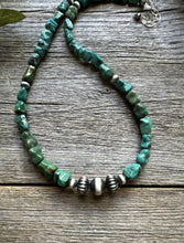 Load image into Gallery viewer, Southwestern 925 Sterling Silver Turquoise Nuggets Pearls Bead Necklace. 18 inch